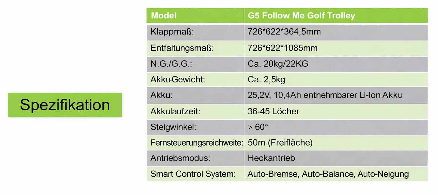 GOOTER E-Cad golf trolley, technical data