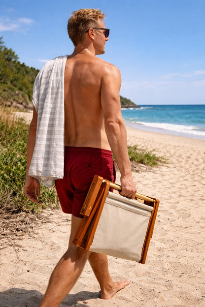 Tragbares Strandkissen SunBeachy zusammengefaltet für Reise und Urlaub