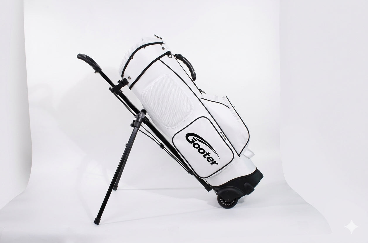 Weiße GOOTER Hybrid Bag als Golftasche mit integriertem Trolley