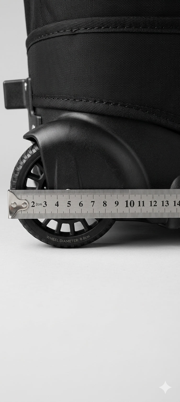 Rad der GOOTER Hybrid Bag mit integriertem Trolley im Detail