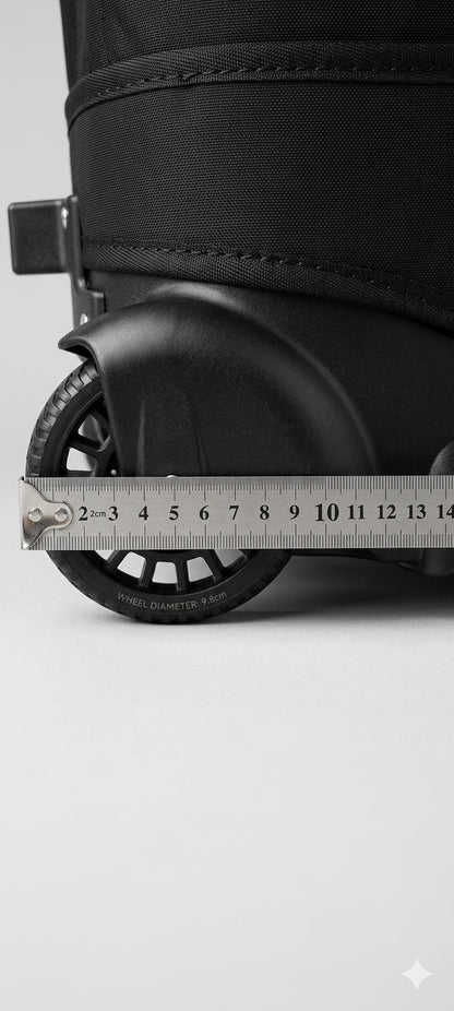 Rad der GOOTER Hybrid Bag mit integriertem Trolley im Detail